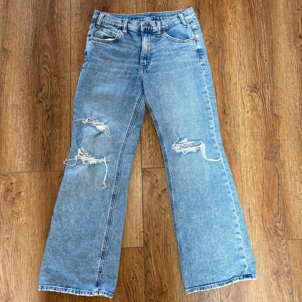 Gap Mid Rise 90s Loose Jeans Womens 26 Short Straight Leg Relaxed Destroyed Blue